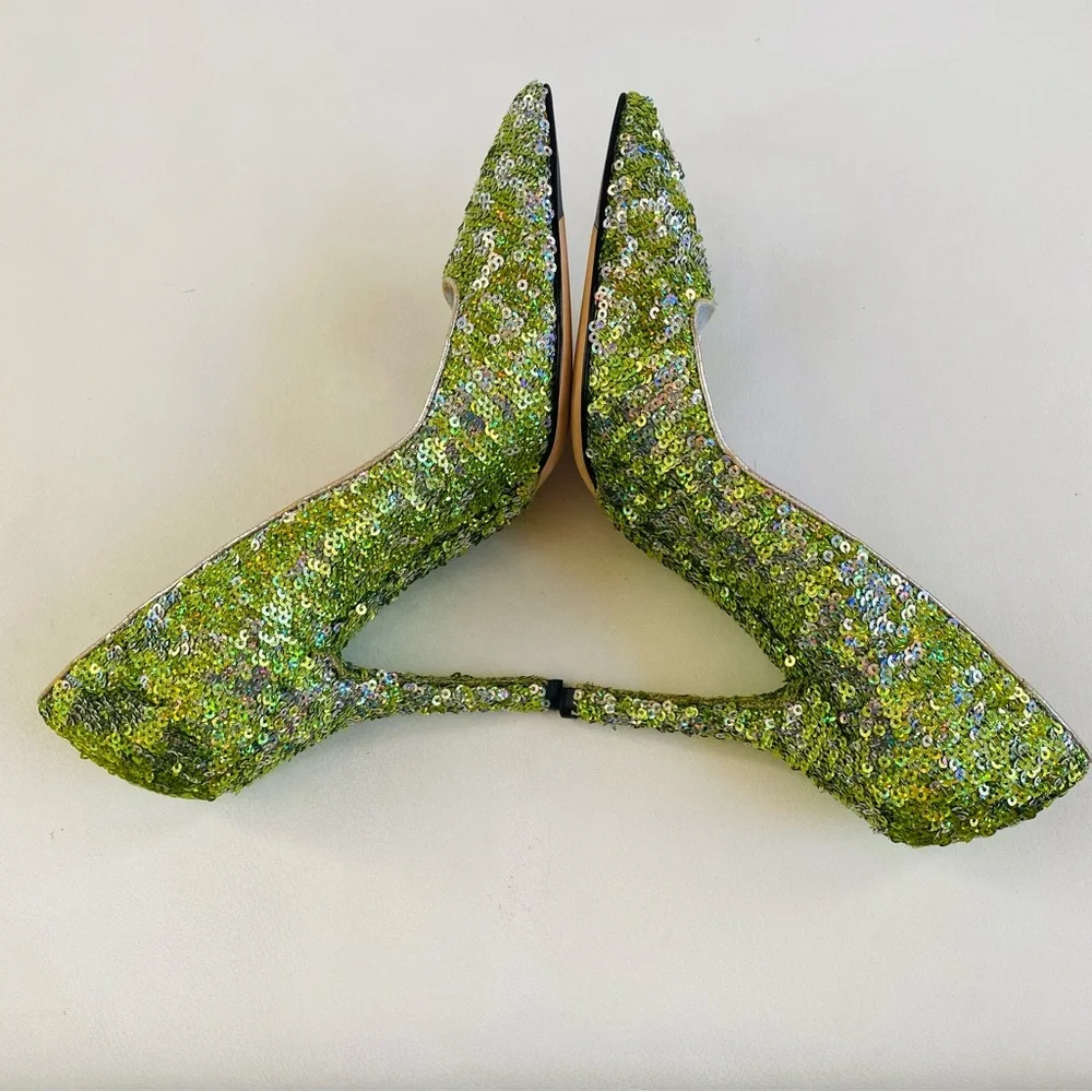 Dolce & Gabbana Green Sequins Embellishments Pointed Toe Pumps SZ 7/37 - Picture 8 of 9